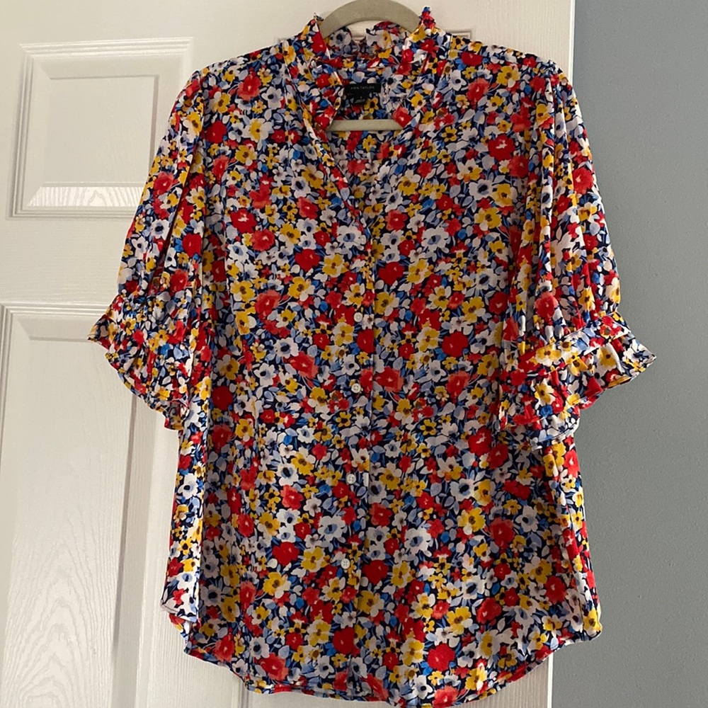 Ann Taylor Floral Ruffle Blouse